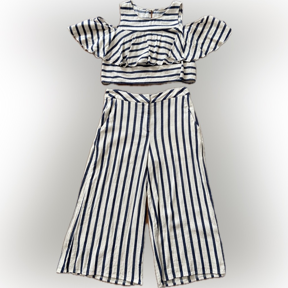 Gianni Bini Ruffle Stripe Crop Top & Pant Set
